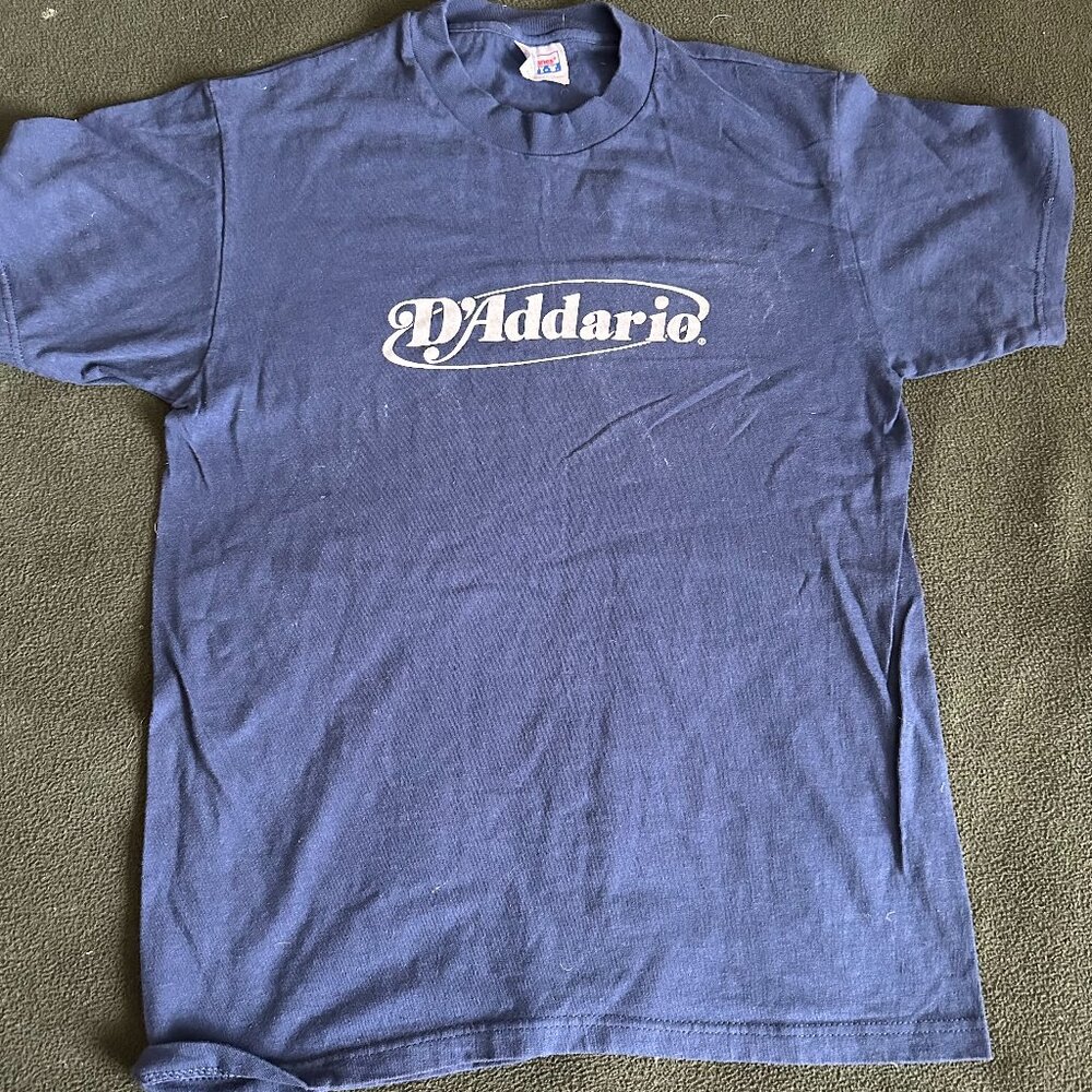 D'Addario Guitar Strings T-Shirt Medium Blue Logo Musician Rock Band Tee Thick